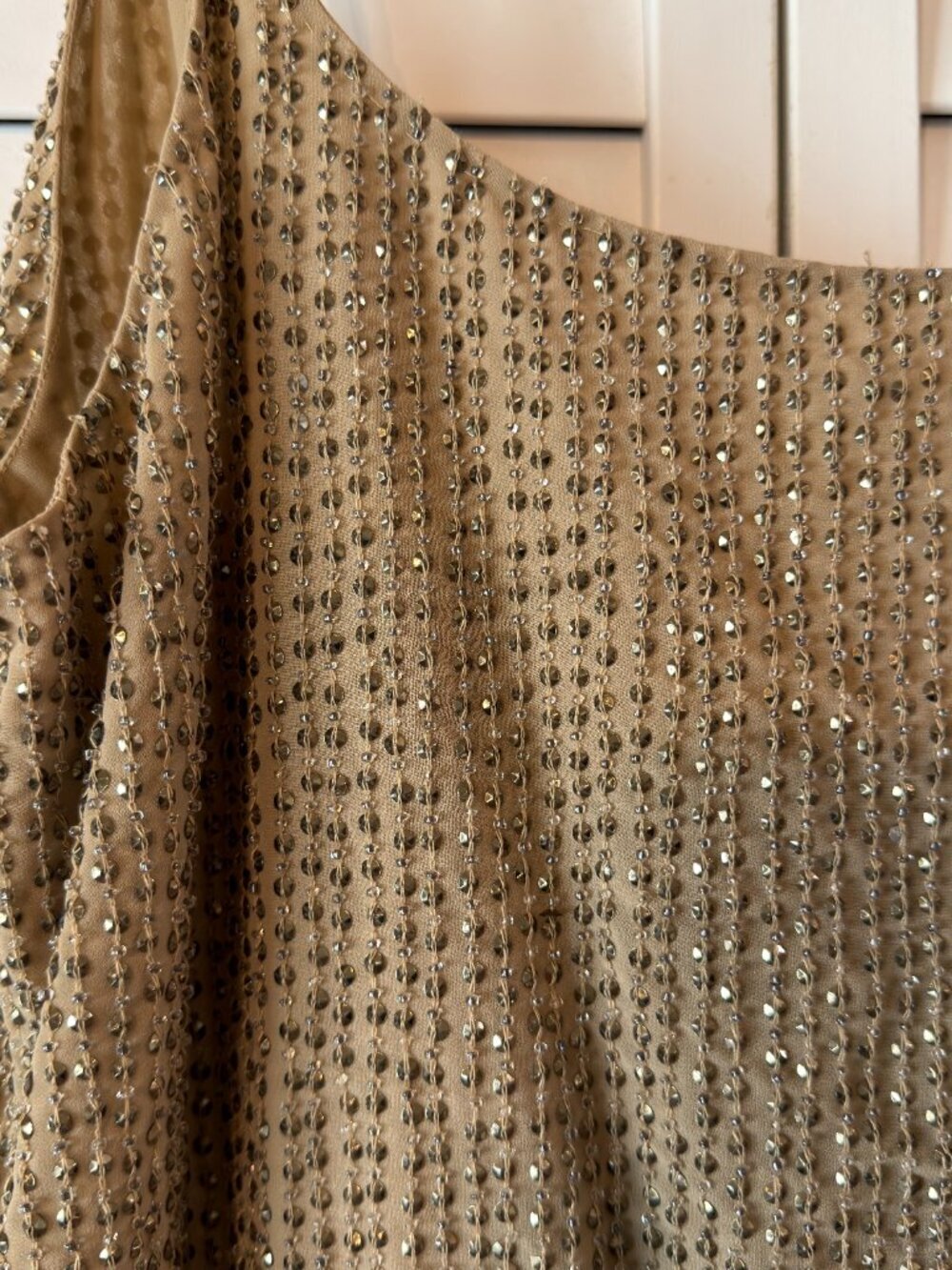 Aryn K Tan Beaded Sequin Spaghetti Strap Cocktail Dress - Size S - Picture 4 of 10